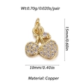 Detail view of gold cherry heart pendant with sparkling cubic zirconia and dimensions - Jeweled Cherry Shape (003-06)
