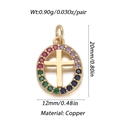 Macro view of gold cross pendant with colorful gemstones and detailed product dimensions - Colorful Oval Cross Style (009-03)