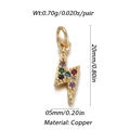 Macro detail of lightning bolt pendant in gold brass with colorful zircon inlay - Colorful Lightning Shape (003-07)