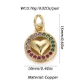 Detail of copper heart charm with colorful zircon stones and dimensions 10x15mm - Heart Ring Shape (004-02)