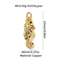 Macro detail of a gold-plated copper seahorse pendant with multicolored zircon stones - Colorful Seahorse Shape (002-09)