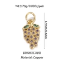 Detailed macro view of 14K gold-plated grape pendant with purple zircon and dimensions - Grape Shape (004-03)