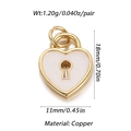 Detail view of heart-shaped gold-plated copper pendant with white enamel and keyhole - Enamel Heart Lock Shape (003-09)