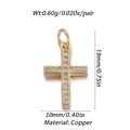 Detailed size chart for gold cross pendant with cubic zirconia, 19mm x 10mm copper piece - Rhinestone Cross Style (009-05)