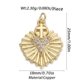 Ciondolo a croce cuore dorato con zircone per creazione gioielli religiosi - Cuore Croce Linea Radiale (21)