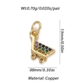Detailed macro view of 18K gold plated copper shopping cart pendant with multicolor zircon - Colorful Shopping Cart Shape (004-04)