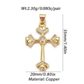 Detailed view of a gold-plated copper cross pendant with white zircon inlays and dimensions - Large Rhinestone Cross Style (009-06)