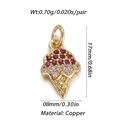 Detail view of gold ice cream pendant with red and white zircons, 17mm brass accessory - Ice Cream Shape (004-05)