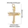 Detailed technical view of gold zircon cross pendant showing 28mm by 17mm dimensions - Cross Shape (009-07)