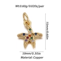 Macro detail of 14K gold plated starfish pendant with multi-colored cubic zirconia stones - Multicolor Starfish Shape (004-07)