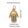 Detail showing rainbow zircon Hamsa hand pendant with multi-color stones in gold plating - Rainbow Hamsa Hand Style (008-02)