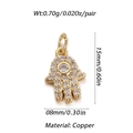 Detailed macro view of gold-plated Hamsa pendant with white zircon and copper material - White Rhinestone Hamsa Hand Style (008-03)