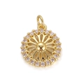 Golden flower pendant with central dome and sparkling zircon halo for DIY jewelry - Sunflower