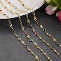 Detail of 14K gold-plated necklaces with colorful gemstones and pearls on a stone background - 1m / Multicolor Gemstone Pearl Chain (7)
