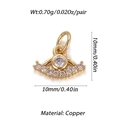 Detailed view of a 10mm golden brass fan-shaped pendant with sparkling cubic zirconia - Fan-shaped Rhinestone Style (008-09)