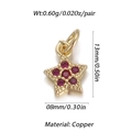 Macro view of gold star pendant with red zircon stones and dimensions 13x8mm - Red Rhinestone Star Style (008-10)
