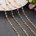 Detailed view of gold chain necklaces with colorful enamel butterflies and white pearls - 1m / Colorful Butterfly Pearl Long Chain (8)