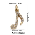 Golden musical note charm pendant in copper with sparkling clear zircon stones - Eighth Note Style (2)