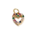 Golden heart pendant with colorful zircon stones for DIY necklace and bracelet charm - Multicolor Zirconia Inlaid Pendant / Gold (Hollow Heart)