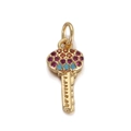 Exquisite gold-plated key pendant with colorful gemstones and vibrant inlay - Vintage Key Shape Pendant / Gold (Multicolor Zirconia Key)