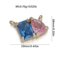 Pendentif zircon DIY avec rectangle bleu et goutte rose sur monture dorée élégante - Gemme Bicolore Rect Bleue & Poire Rose (YSN211-15)