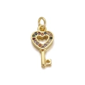 Golden heart-shaped key pendant with colorful crystal inlay and fine polished finish - Heart Key Pendant / Gold (Multicolor Heart Key)