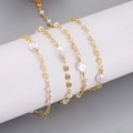 Baroque pearl gold plated stainless steel chain with round metal sequins and beads - Pearl and Round Disc Style (2) / 1m