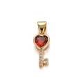 Detailed view of golden heart key pendant with red zircon and white crystals - Heart Zirconia Key Pendant / Gold (Red Heart Key)