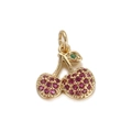 Golden cherry heart lock pendant charm with red pavé crystals for DIY jewelry making - Pink Rhinestone Cherry Pendant Only (Without Chain) (5)