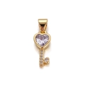 Golden heart-shaped key pendant with sparkling crystal inlay for DIY jewelry design - Heart Key Pendant (DX007) / Gold (White Heart Key)