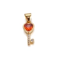 Detail of a golden heart key pendant with a red gemstone and white cubic zirconia - Fashion Heart Key Pendant / Gold (Rose Red Heart Key)