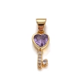 Elegant gold heart-shaped key pendant with purple crystal and zircon embellishments - Elegant Key Shape Pendant / Gold (Purple Heart Key)