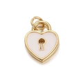 White heart lock pendant with golden metal edges and keyhole detail for DIY jewelry - White Enamel Heart Lock Pendant Only (Without Chain) (9)