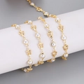 Detail of 1M gold DIY chain with faux pearls and hollow butterfly links for jewelry - Butterfly Pearl Style (7) / 1m
