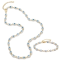 Handmade gold stainless steel jewelry set with blue Turkish evil eye beads - Marquise Blue Evil Eye Necklace and Bracelet Set (4)