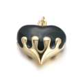 Modern heart pendant with black resin and gold plated lava drip design charms - Bright Black