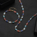 Gold plated evil eye jewelry set with handmade necklace and adjustable bracelet - Multicolor Round Evil Eye Necklace and Bracelet Set (5)