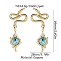 Exaggerated golden snake drop earrings with a colorful evil eye pendant in copper - Snake Green Eye (YSE011-1)