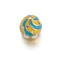 Macro view of gold-plated spiral enamel heart charm beads with precision drilling detail - Gold Cupcake 3 (Blue Yellow Swirl)