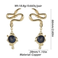 Golden snake drop earrings with blue evil eye pendant and copper polished finish - Snake Blue Eye (YSE011-2)