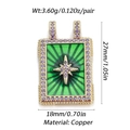 Detail of a green enamel tarot sun pendant with gold plating and purple crystals - Rectangular Sunburst Star Style (062-12)
