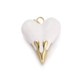 White lava heart pendant with gold drip detail and enamel finish for DIY jewelry - White