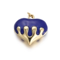 Blue enamel heart charm with melting gold finish and a secure hanging ring - Dark Blue