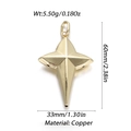Detailed view of a 60mm gold-plated copper star pendant with precise measurements - 3D Angular Four Pointed Star (YSN107-06)