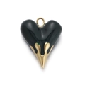 Lava heart pendant in black enamel and gold finish for DIY necklace or bracelet - Gothic Black Style