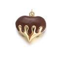 Gold plated heart pendant with chocolate drip enamel finish for DIY jewelry - Coffee