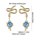Exaggerated golden snake drop earrings with blue evil eye pendants in brass - Snake Light Blue Eye (YSE011-4)