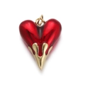 Red heart-shaped lava pendant with gold metallic claws on a clean white background - Red