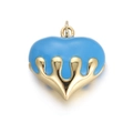 Sky blue enamel heart pendant with melting gold effect for DIY necklaces and bracelets - Lake Blue