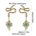 Gold-plated copper snake drop earrings with evil eye pendant and weight details - Snake Yellow Eye (YSE011-5)
